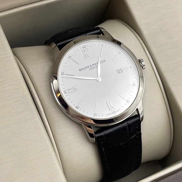 Baume & Mercier Classima Quartz White Dial Black Leather Men's Watch 10414 - Picture 3 of 16